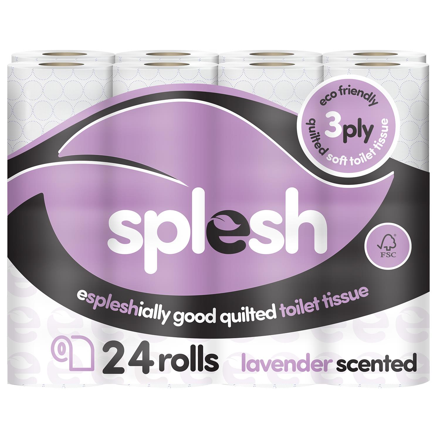 Splesh Toilet Roll Soft & Quilted 3-Ply Lavender Scented Toilet Tissue, 24 Rolls